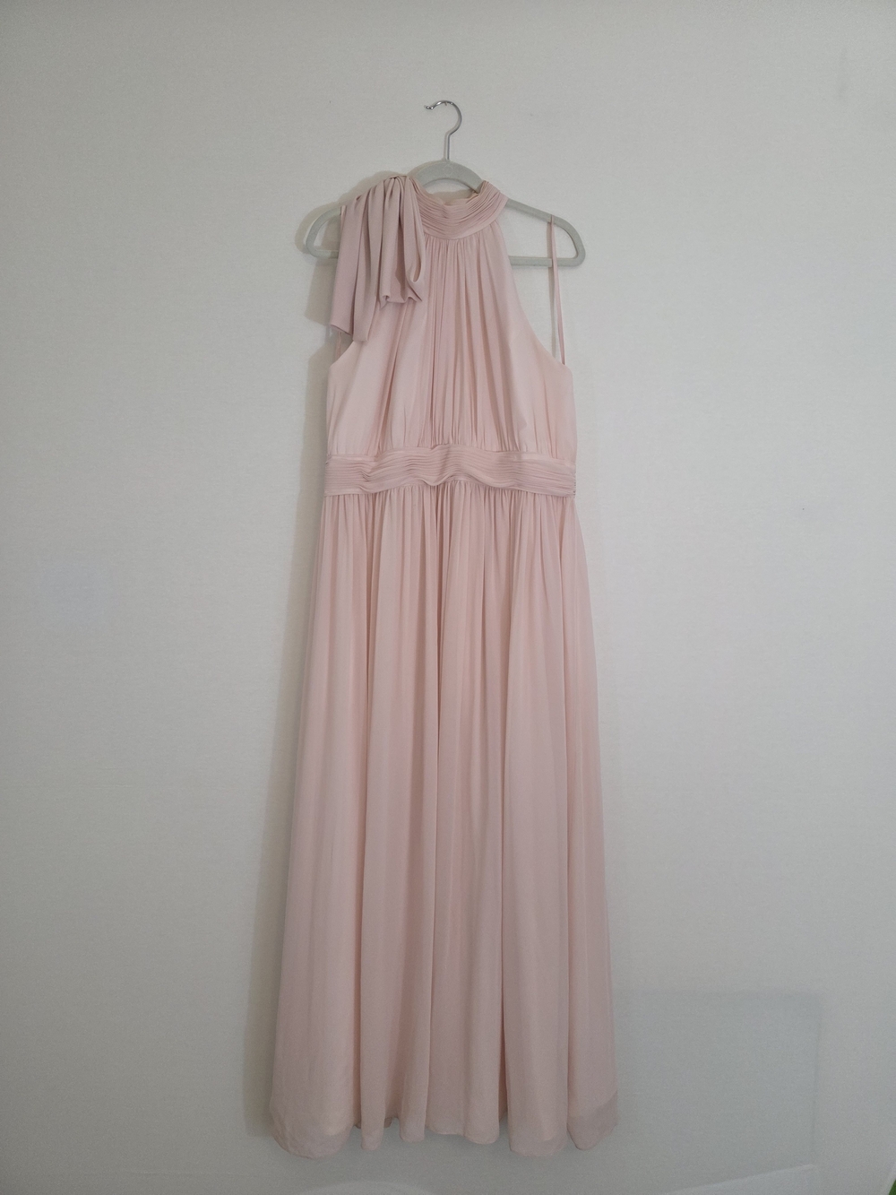 Halter Blush Pink Maxi Dress with Draped Neck